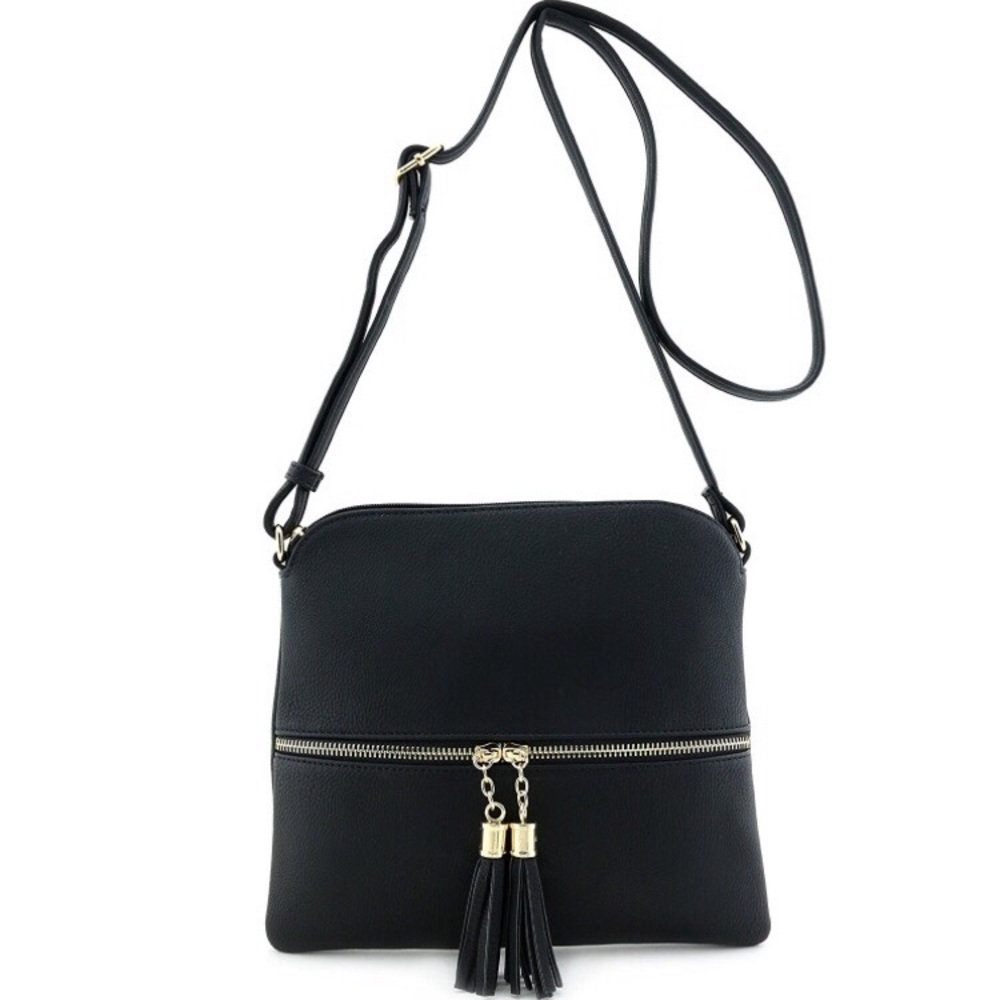 Black crossbody tassel purse handbag New Vegan